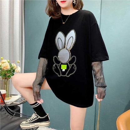 個性的なデザイン カートゥーンプリント 女性力を高める Tシャツ カットソー＜U-2995＞