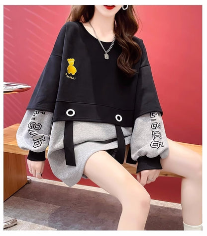 美人度アップ 配色 クマちゃん刺? 切り替え 三色スウェット＜U-4070＞
