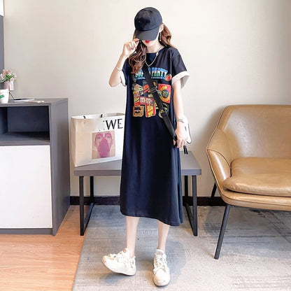 スタイリッシュ プリント 一目惚れ Tシャツ カットソー ワンピース＜U-3575＞