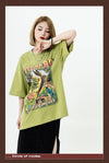 アメリカンレトロ絵画ウサギ半袖Tシャツカップル男女同スタイル<U-2910>