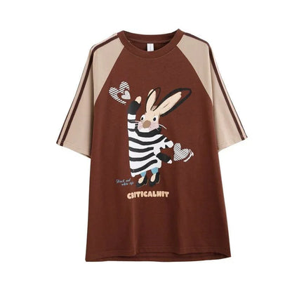 大活躍 ラグランTシャツ カラーマッチング ウサギちゃん 配色 プリント半袖 ＜U-3016＞