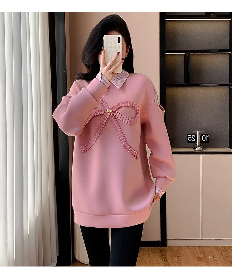 好感度UP レイヤード風 柔らかくて優しい印象 切り替え プラスベルベット 全3色 スウェット＜U-9809＞