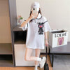美人度アップ 折り襟 ワッフル ぬいぐるみ付き ロング Tシャツ ゆったり半袖 ＜U-2930＞