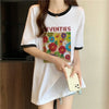 着せ 配色 プリント ロング Tシャツ 四色 ゆったり半袖 ＜U-3019＞
