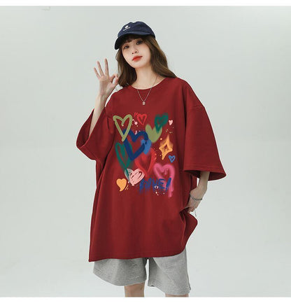 売り切れ必至 プリント ファッション 4色選択 半袖Tシャツ＜U-8594＞