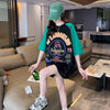 夏新作 配色 プリント ロング ラグランTシャツ 三色 ゆったりワンピース ＜U-4003＞