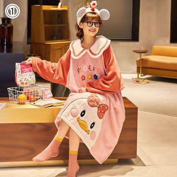 柔らかな肌触りで着心地も楽ちん！コーラルベルベットパジャマ女性冬プラスベルベットと厚みのある  4種選択 パジャマ<U-9750>