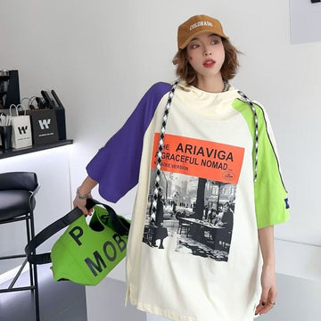売り切れ必至 プリント カジュアル 切り替え 半袖Tシャツ カットソー＜U-8257＞