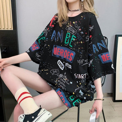 スタイリッシュ 切り替え 一目惚れ プリント Tシャツ カットソー＜U-3540＞