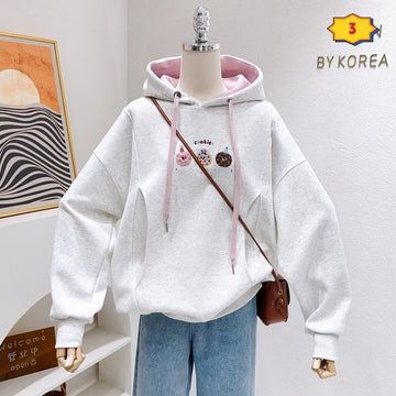 定番シンプルゆったりフード付きパーカ全3色トップス<U-4742>