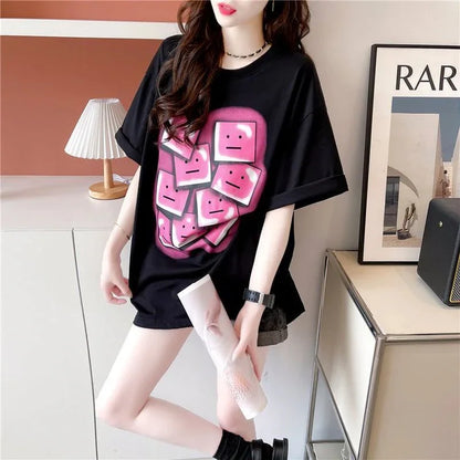 オシャレ度満点 ラウンドネック カジュアル プリント Tシャツ カットソー＜U-3064＞