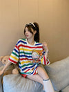 売り切れ必至 トレンドアイテム 存在感抜群 ストライプ柄 半袖Tシャツ<U-9270>