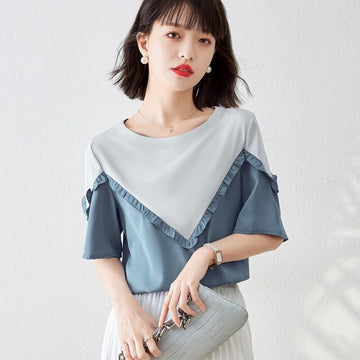 【半額！期間限定！！】 ファッション 定番シンプル 上質 シフォン 半袖<U-6595>