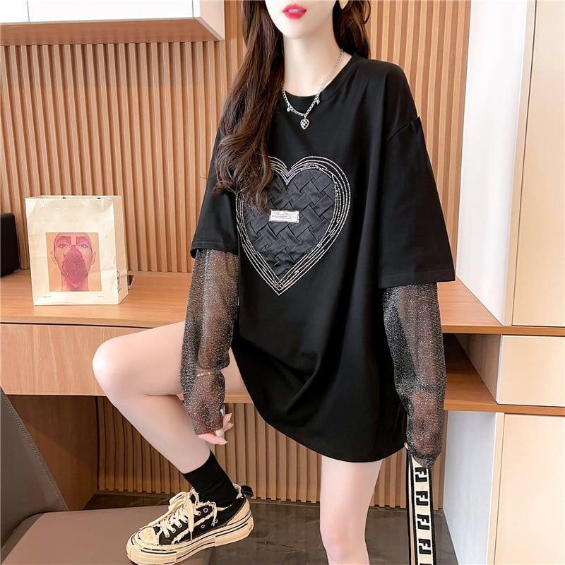 個性的なデザイン プリント 日焼け対策 切り替え Tシャツ カットソー＜U-3003＞