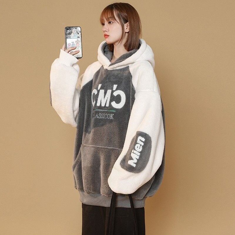 女子マストもこもこ配色厚手ボアパーカー全2色<U-4393>