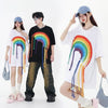 好感度UP 虹ロゴ タッセル ゆったり Tシャツ 全2色 ユニセックス半袖<U-4863>