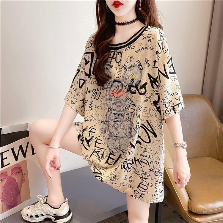 着せ 立体のリボン バックオープン ロング Tシャツ ゆったり半袖 ＜U-2920＞