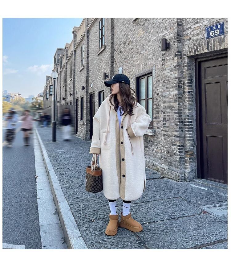 着回し力抜群 暖かい服,ゆったりとしたアウターウェア カジュアル フェイク ラムウール ロング コート <U-9983>