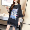 好感度満載 プリント 美感いっぱい Tシャツ カットソー ワンピース＜U-3428＞
