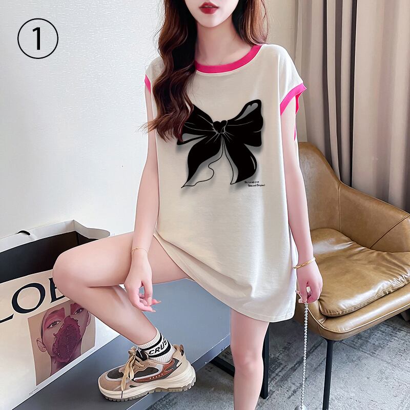 超人気 プリント全4色 軽い生地が夏にぴったり！ ノースリーブ Tシャツ カットソー＜U-9075＞