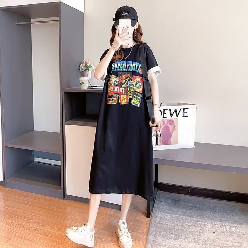 スタイリッシュ プリント 一目惚れ Tシャツ カットソー ワンピース＜U-3575＞