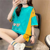韓国風漫画刺繍ワッペン半袖Tシャツ<U-2991>