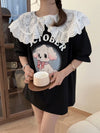 スウィート ワンちゃんロゴ 韓国系 ゆったりTシャツ半袖<U-4882>