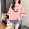 韓国系 ドロップショルダー 刺? レイヤードTシャツ ゆったり半袖 ＜U-3053＞