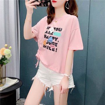 個性的なデザイン 切り替え 一目惚れ プリント Tシャツ カットソー＜U-3671＞