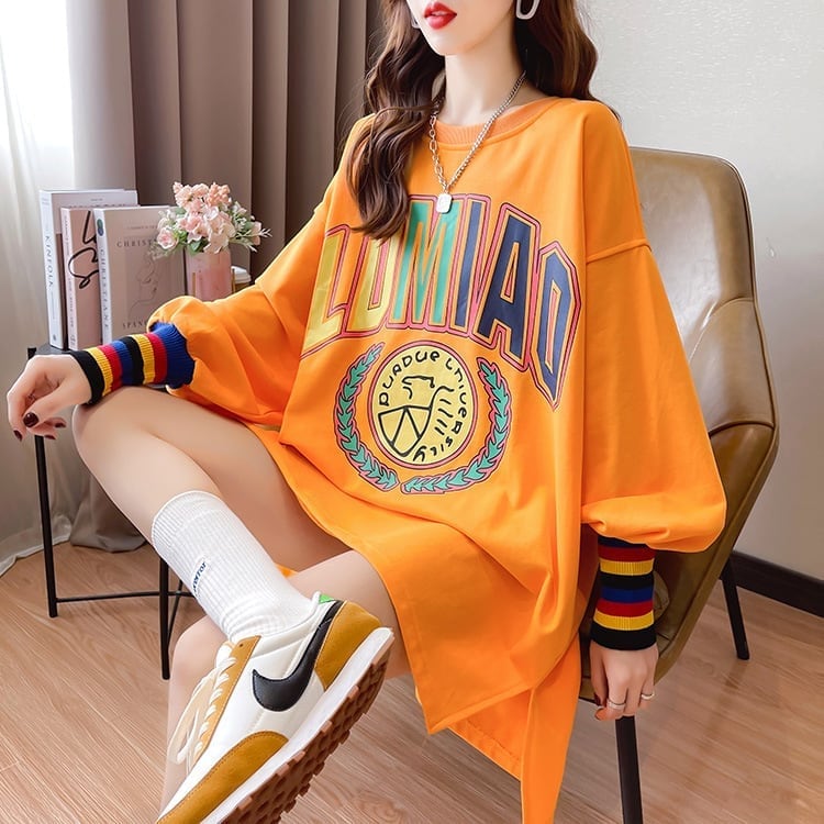 着?せ グラフィックプリント 虹色 ロング長袖Tシャツ 三色トップス＜U-4107＞