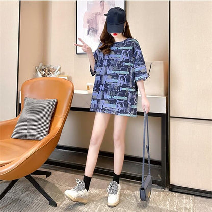着心地抜群 プリント 女性力を高める Tシャツ カットソー ワンピース＜U-3355＞