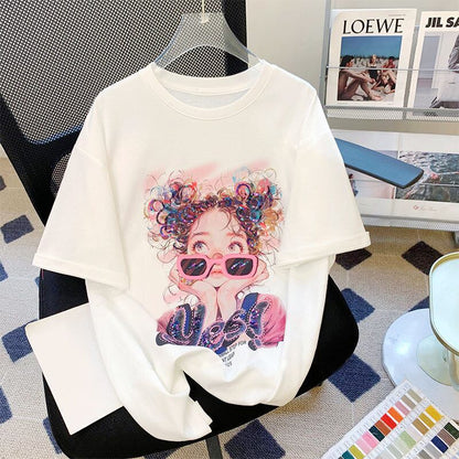 【半額！期間限定！！】大人可愛い上質 キュートプリント カジュアル 半袖Tシャツ＜U-8593＞