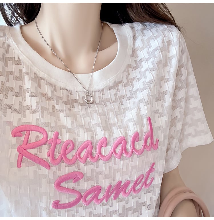 【半額！期間限定！！】大活躍 シフォン 定番シンプル 刺繍 全3色 Tシャツ カットソー ＜U-8601＞
