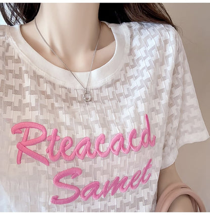 【半額！期間限定！！】大活躍 シフォン 定番シンプル 刺繍 全3色 Tシャツ カットソー ＜U-8601＞