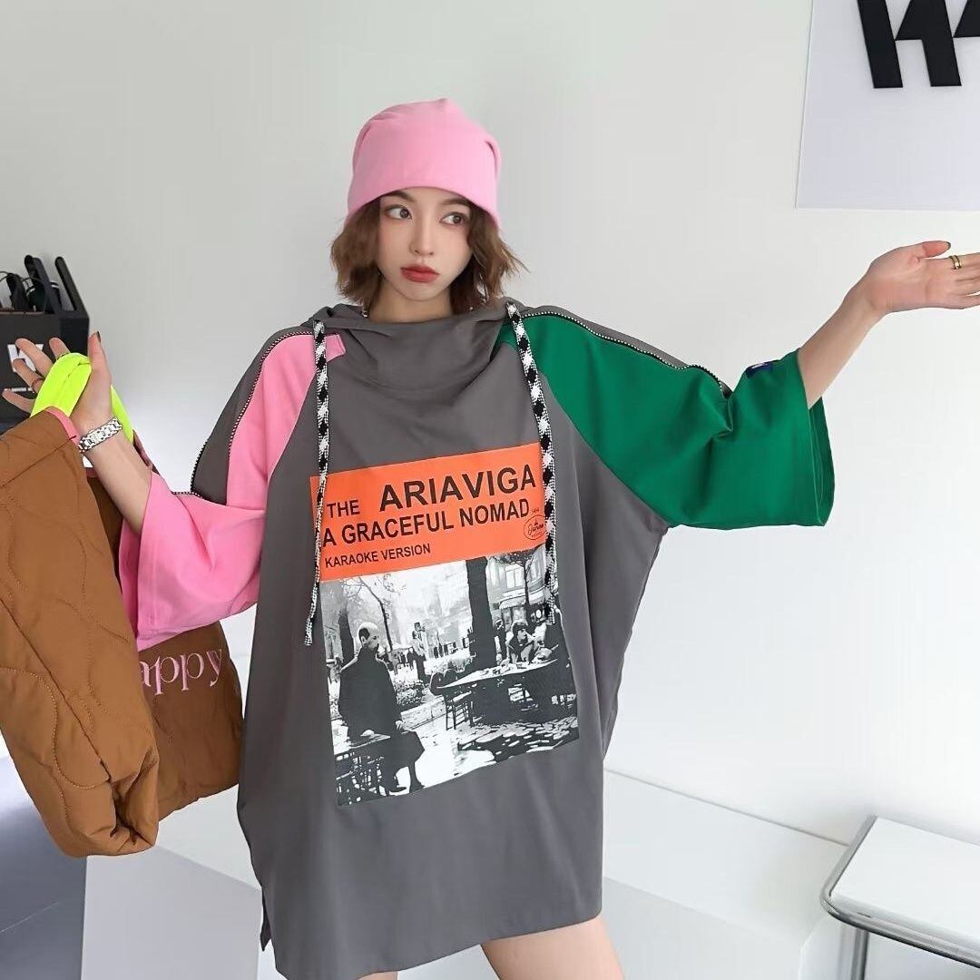 売り切れ必至 プリント カジュアル 切り替え 半袖Tシャツ カットソー＜U-8257＞