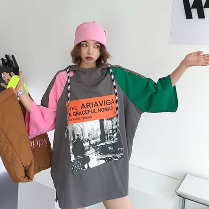 売り切れ必至 プリント カジュアル 切り替え 半袖Tシャツ カットソー＜U-8257＞
