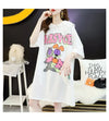 デザインセンスのあるミドル丈のトレンドプリントドールカラー半袖Tシャツワンピース<U-3018>
