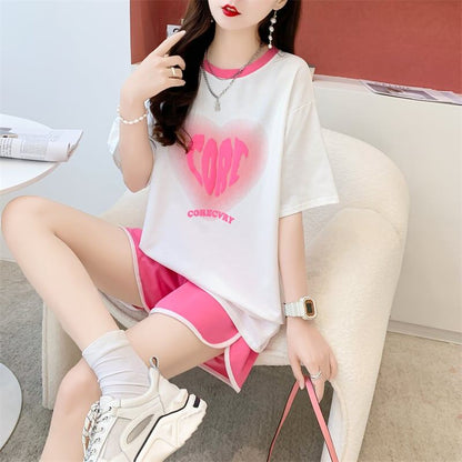 スタイリッシュ 切り替え 一目惚れ Tシャツ＋ショートパンツ セットアップ＜U-3614＞