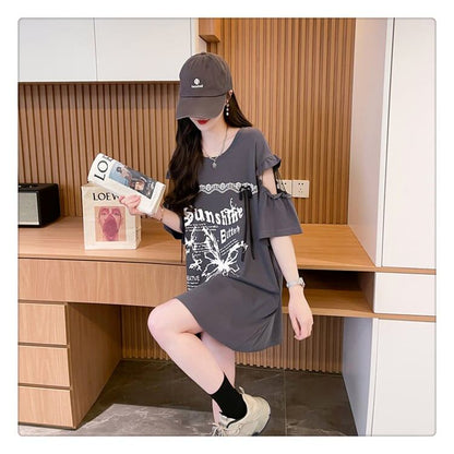 話題沸騰中 切り替え スウィートプリント 全2色 半袖Tシャツ ＜U-8652＞