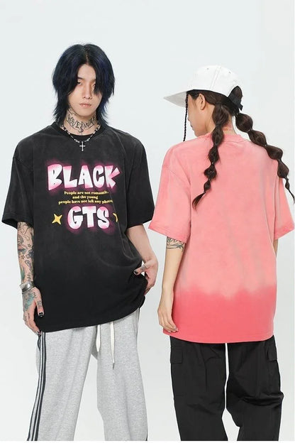 見逃し厳禁 ファッション ストリート系 ヴィンテージ加工 アルファベット プリントTシャツ ＜U-2921＞