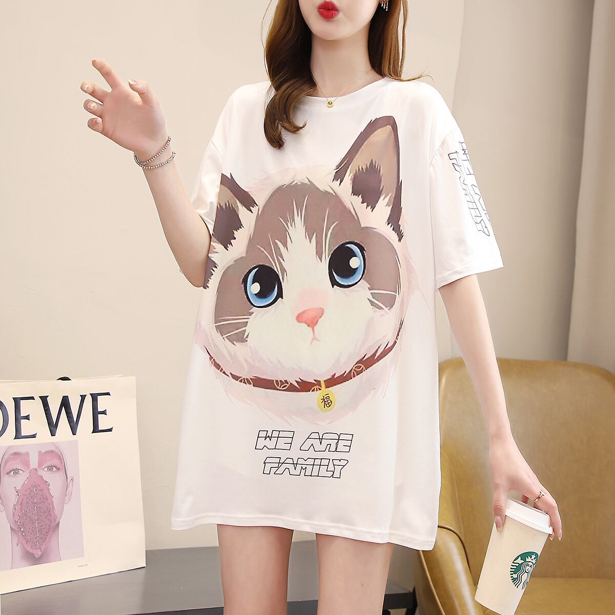 新商品 カジュアル 売り切れ必至 ルーズ プリント 全2色 半袖Tシャツ<U-8777>