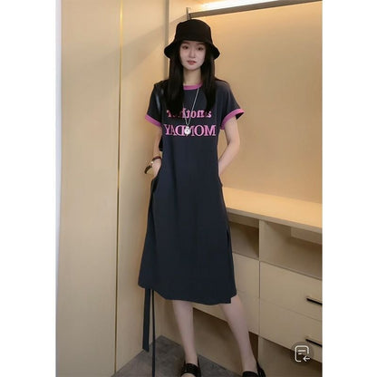 売り切れ必至 簡潔 上質 半袖Tシャツワンピース<U-8288>