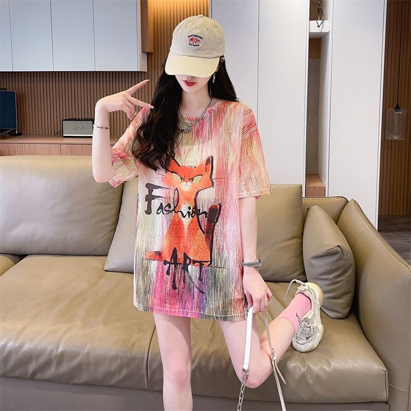 大活躍 絞り染め 特別デザイン プリント 2色選択 半袖Tシャツ＜U-8574＞