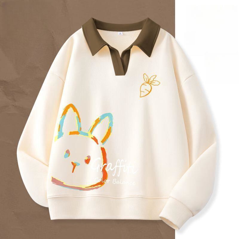 大人可愛いウサギちゃんロゴポロネック裏起毛スウェット全6色<U-4507>