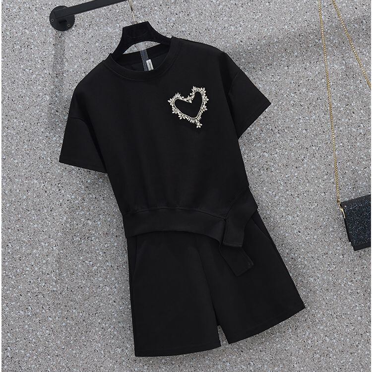 オシャレ度満点 切り替え 一目惚れ Tシャツ＋ショートパンツ セットアップ＜U-3573＞
