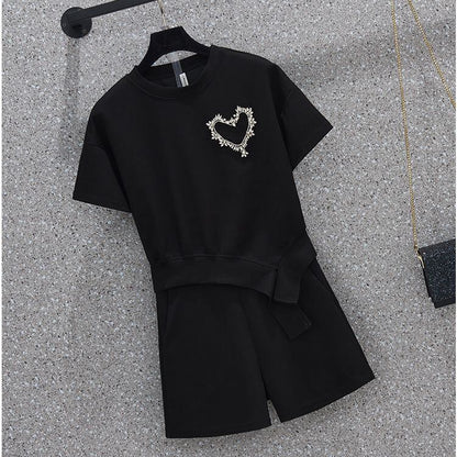 オシャレ度満点 切り替え 一目惚れ Tシャツ＋ショートパンツ セットアップ＜U-3573＞