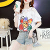 大人可愛い 切り替え レース 透かし彫り プリント全2色 半袖Tシャツ カットソー ＜U-8560＞
