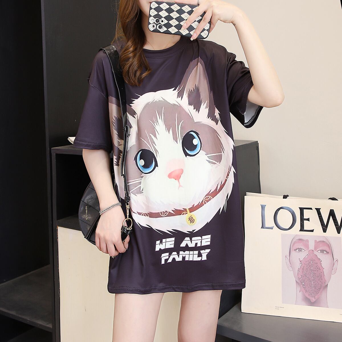 新商品 カジュアル 売り切れ必至 ルーズ プリント 全2色 半袖Tシャツ<U-8777>