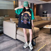 夏新作 配色 プリント ロング ラグランTシャツ 三色 ゆったりワンピース ＜U-4003＞