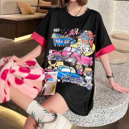 着心地抜群 カートゥーンプリント 美感いっぱい Tシャツ カットソー＜U-3126＞